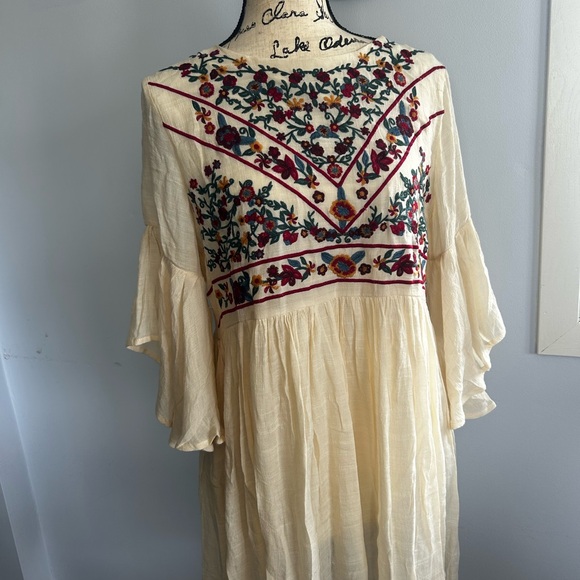 Umgee Cream Sundress with Red Embroidery and Flutter Sleeves - Picture 1 of 12